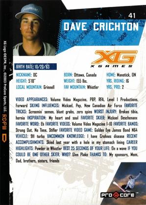 2004 Pro Core Sports X Games #41 Dave Crichton Back